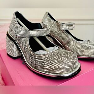 NIB Size 7 Dolls Kill Sugar Thrillz Desire Me Rhinestone Mary Janes in Silver